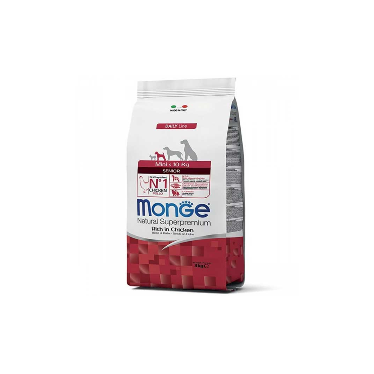 Bolsa de Monge Mini Senior Pollo, alimento seco para perros senior de razas pequeñas, 3 kg
