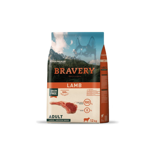 Bravery Perro Cordero Adulto Razas Medianas y Grandes – alimento seco grain free de cordero, bolsa de 4 kg y 12 kg