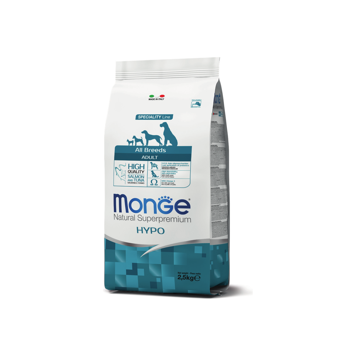 Bolsa de Monge All Breed Hypo Salmón y Atún, alimento seco para perros adultos, 2,5 kg