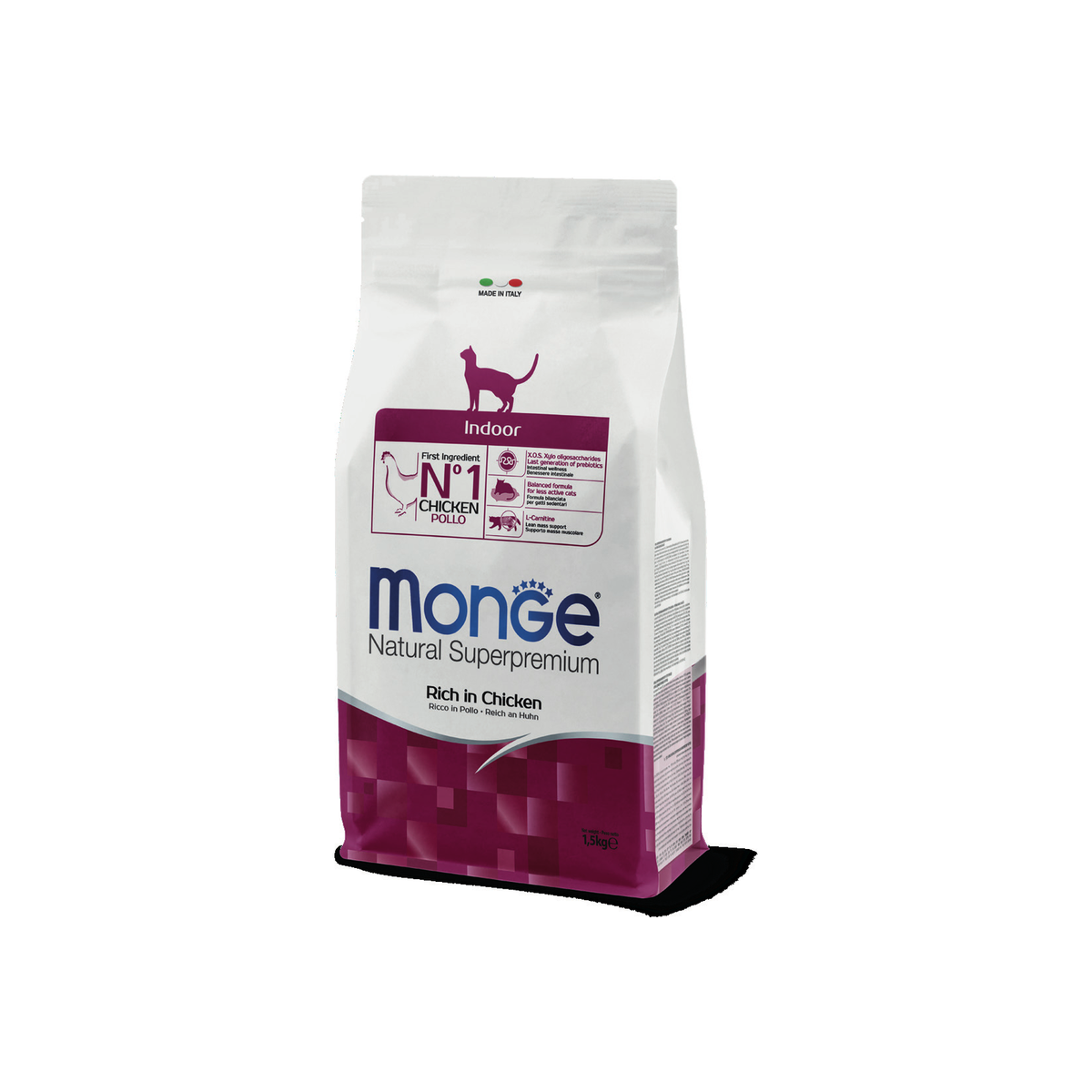 Bolsa de Monge Indoor Pollo, alimento seco para gatos adultos de interior, 1,5 kg