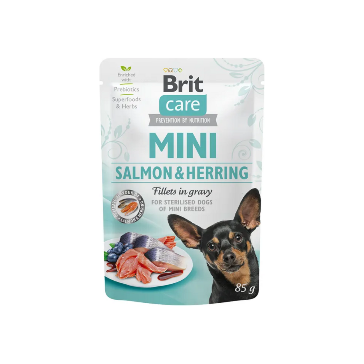 Brit Care Filetes de Salmón y Arenque en Salsa para Perros Mini Esterilizados - alimento húmedo