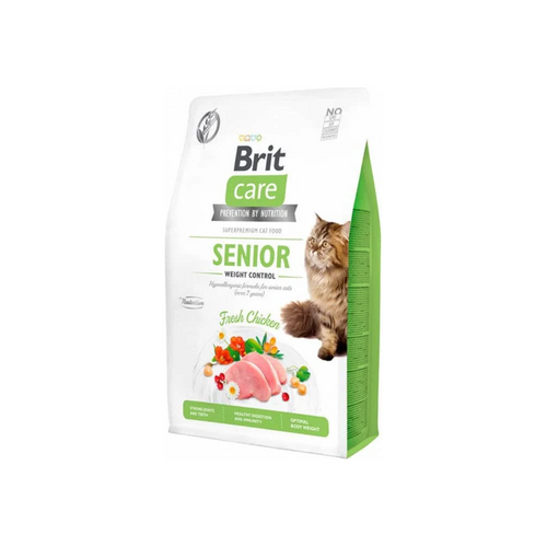 Brit Care Cat Senior Weight Control, alimento seco para gatos senior con control de peso, bolsa de 2 kg y 7 kg