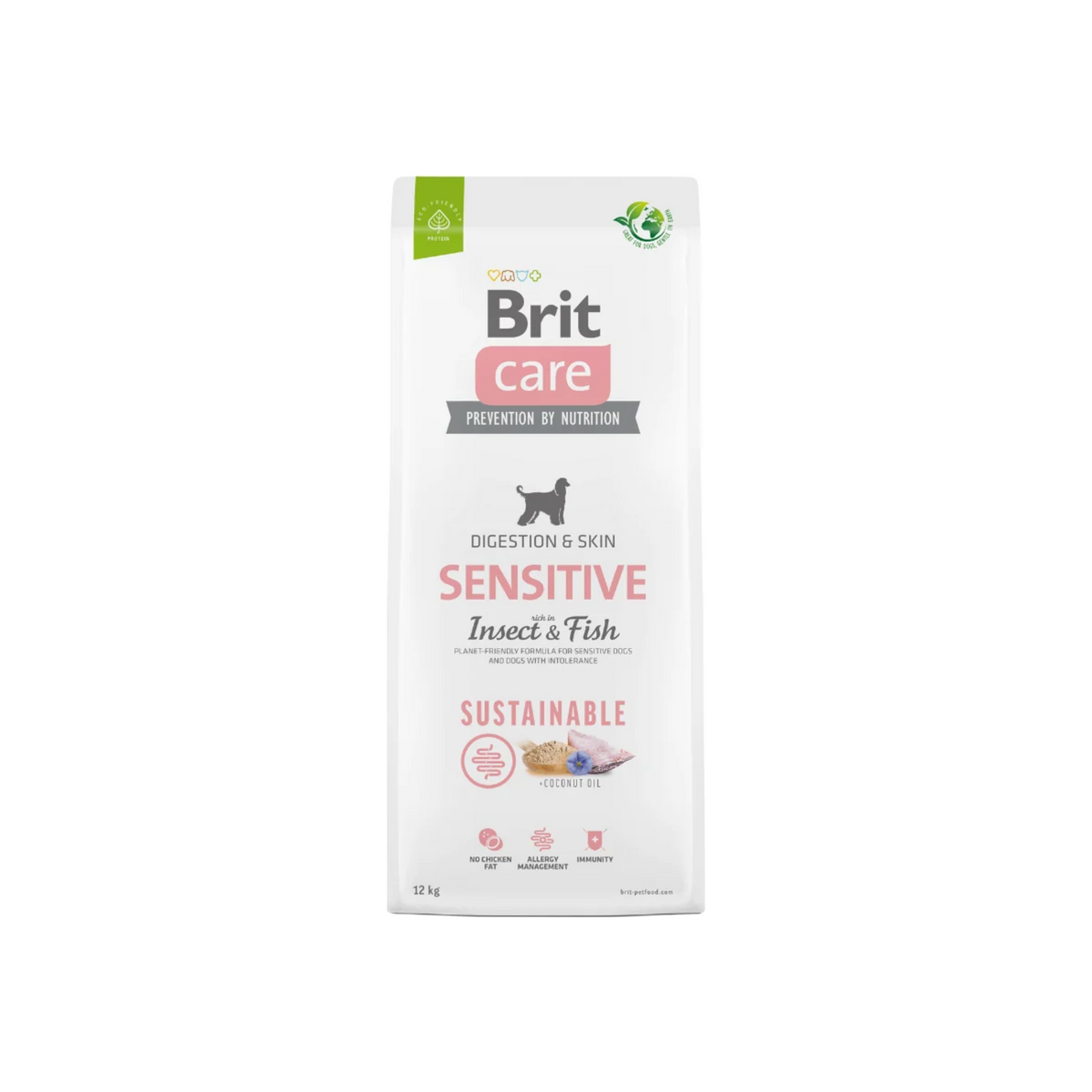 Brit Care Adult Insect & Fish Sensitive, alimento seco sin cereales con insecto y pescado blanco para perros sensibles, bolsa de 3 kg y 12 kg