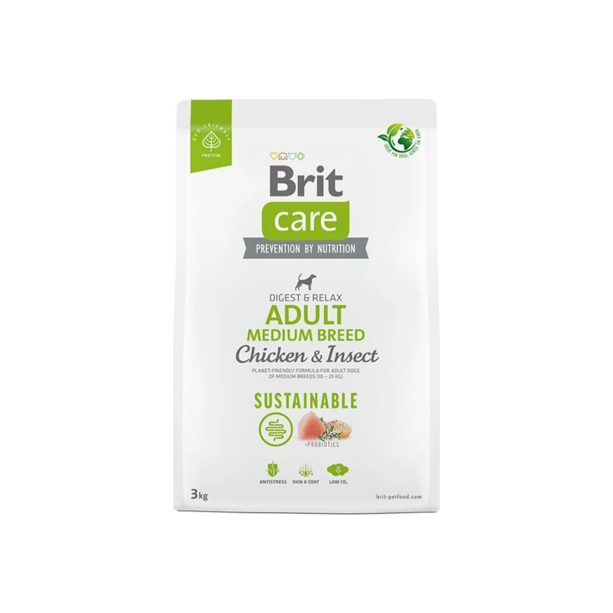 Brit Care Adult Medium Breed Chicken & Insect, alimento seco con pollo y proteína de insecto para perros adultos de razas medianas, bolsa de 3 kg y 12 kg