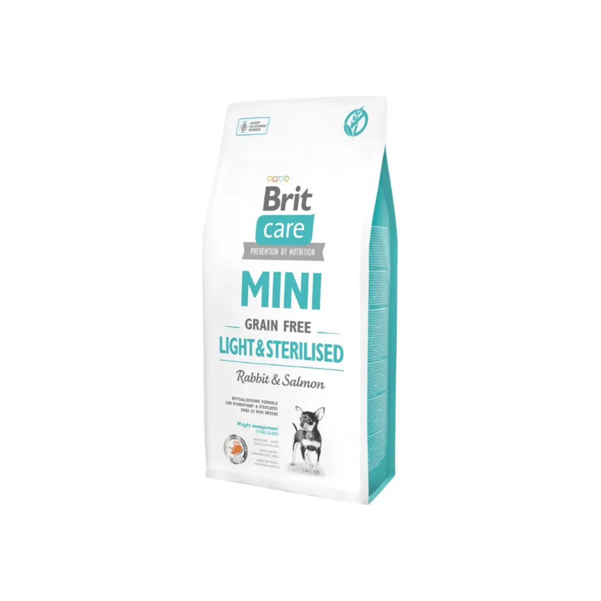 Brit Care Mini Grain Free Light & Sterilised Conejo y Salmón, alimento seco para perros mini esterilizados o con sobrepeso, bolsa de 2 kg y 7,5 kg