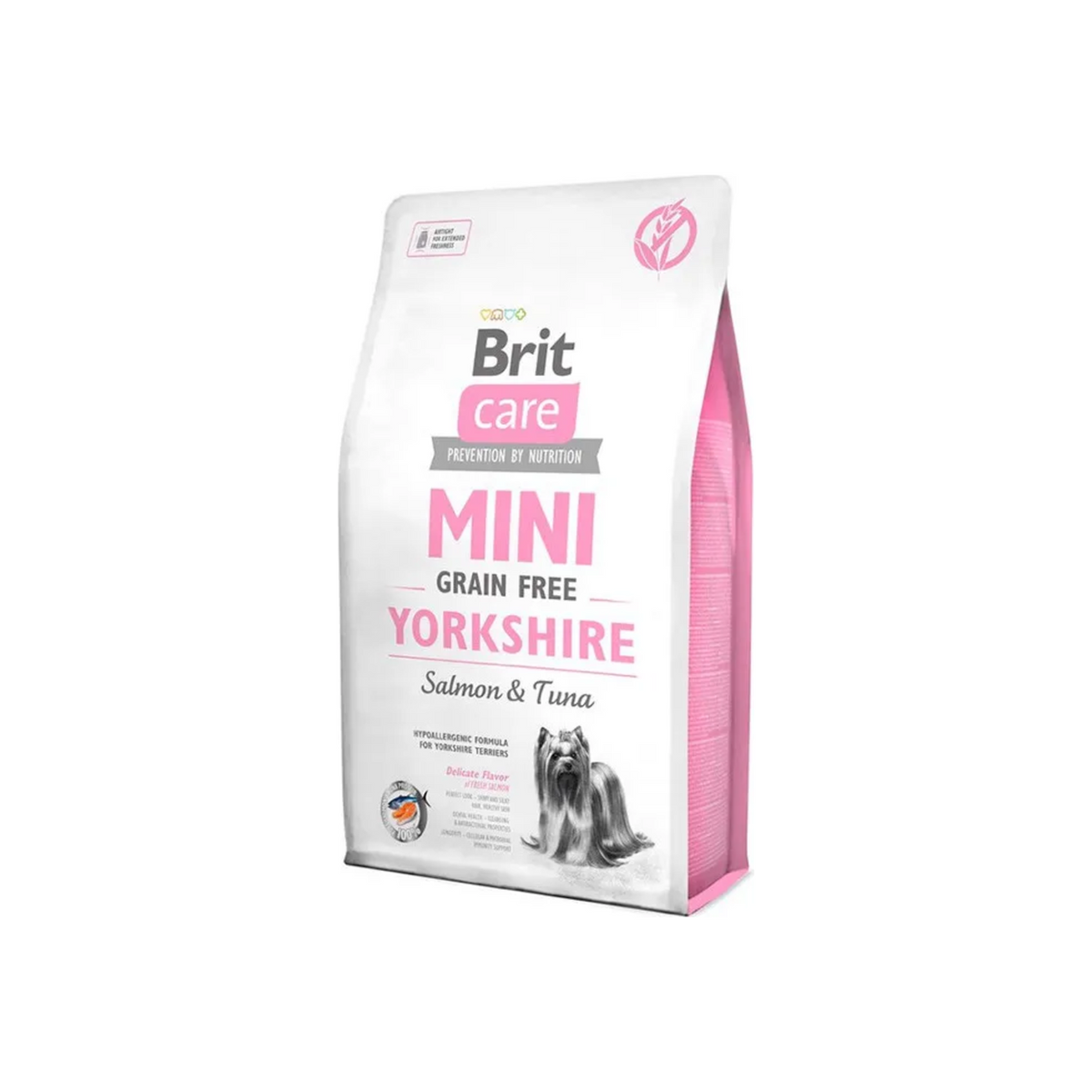 Brit Care Mini Grain Free Yorkshire Atún y Salmón, alimento seco para Yorkshire Terrier y razas mini, bolsa de 2 kg y 7 kg