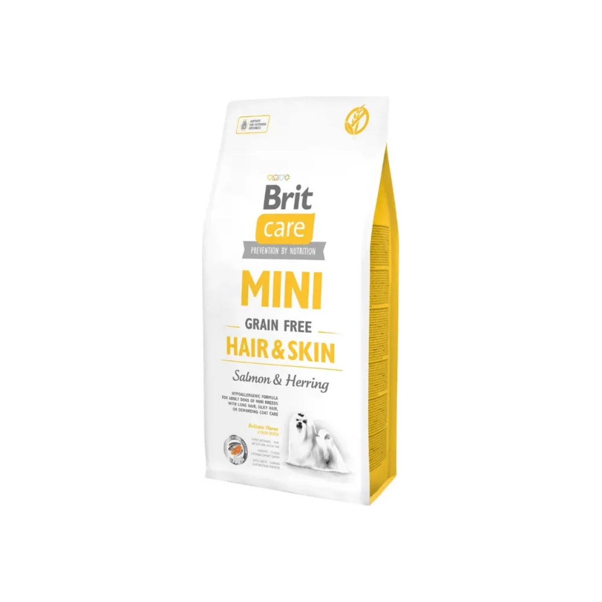 Brit Care Mini Grain Free Hair & Skin Salmón y Arenque, alimento seco para piel y pelaje de perros mini y pequeños, bolsa de 2 kg y 7 kg