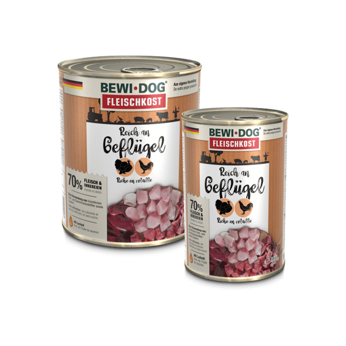 Bewidog lata Rico en Ave alimento húmedo para perros 400 g y 800 g