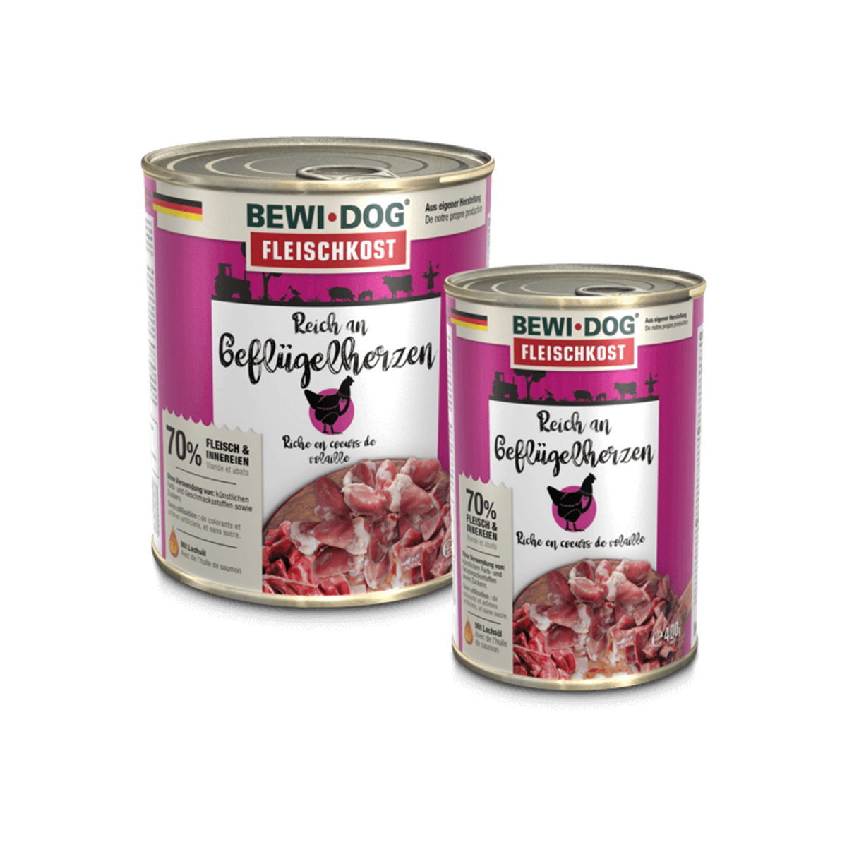 Bewidog lata Rico en Corazón de Ave alimento húmedo para perros 400 g y 800 g