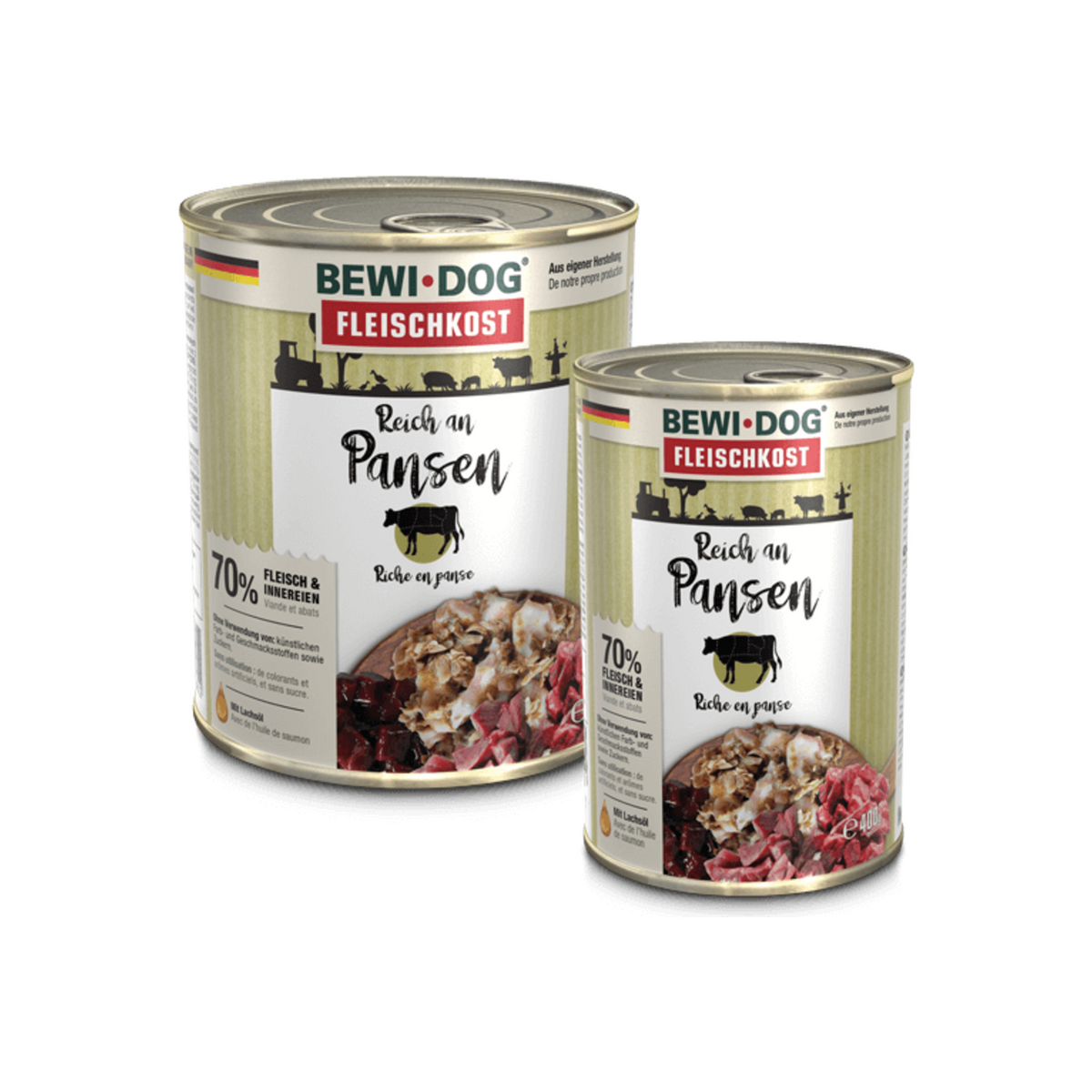 Bewidog lata Rico en Panza alimento húmedo para perros 400 g y 800 g