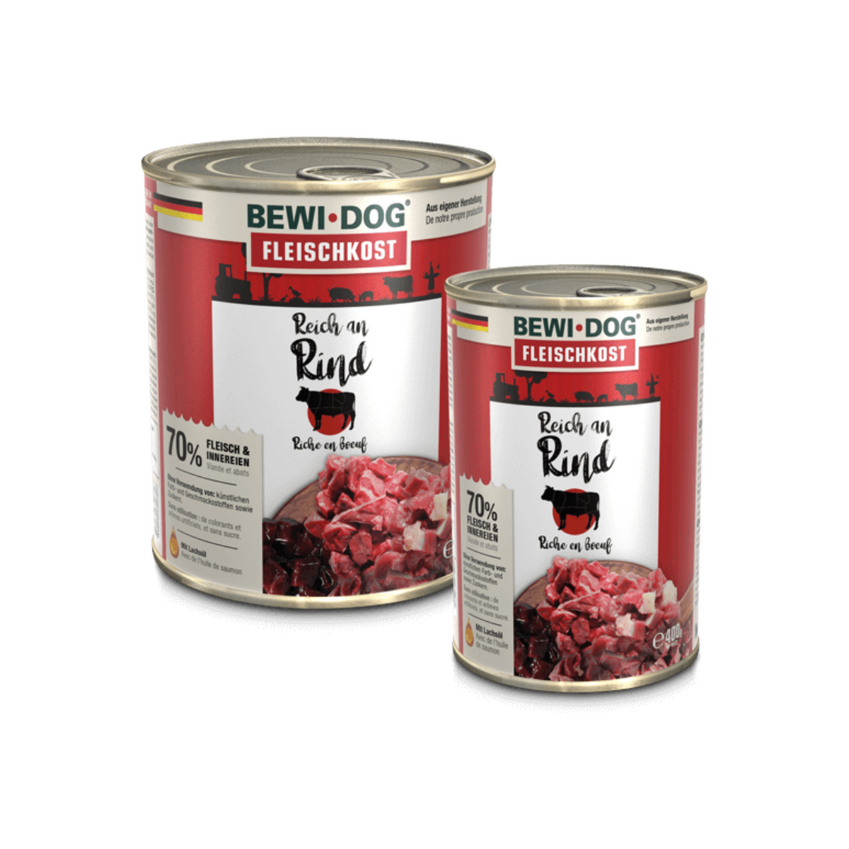Bewidog lata Rico en Res alimento húmedo para perros 400 g y 800 g