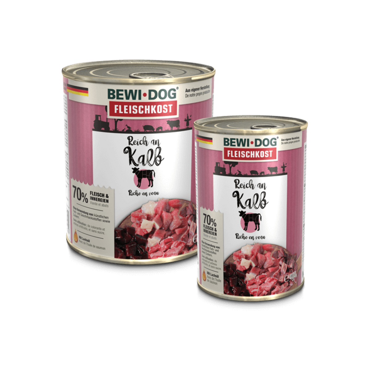 Bewidog lata Rico en Ternera alimento húmedo para perros 400 g y 800 g