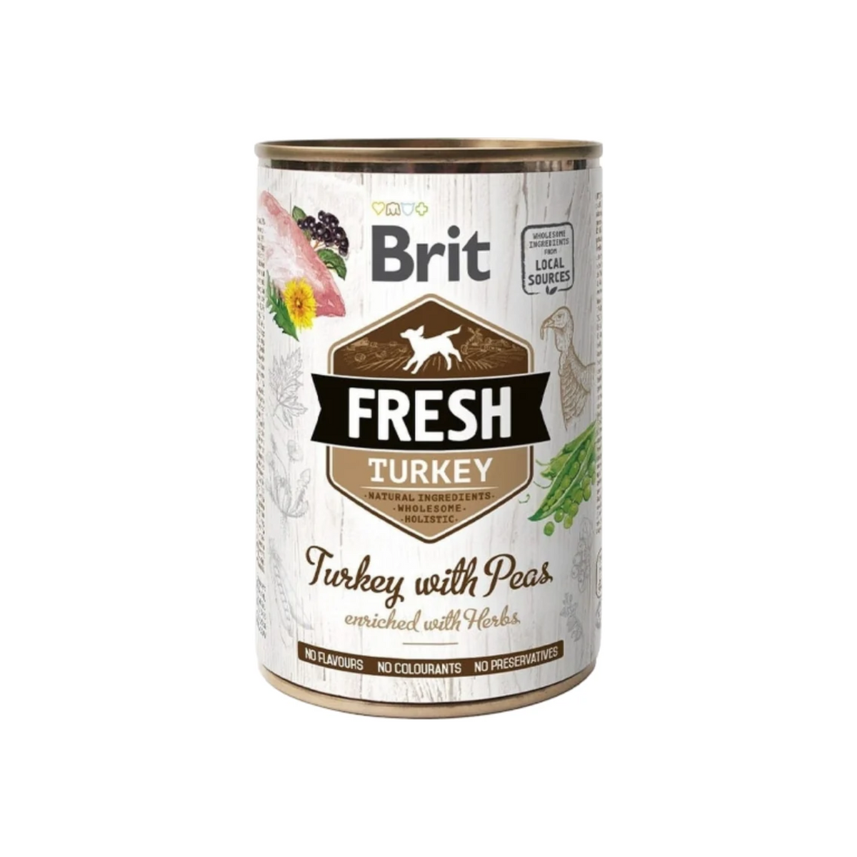 Brit Fresh Turkey with Peas, lata de alimento húmedo con pavo y guisantes para perros, 400 g