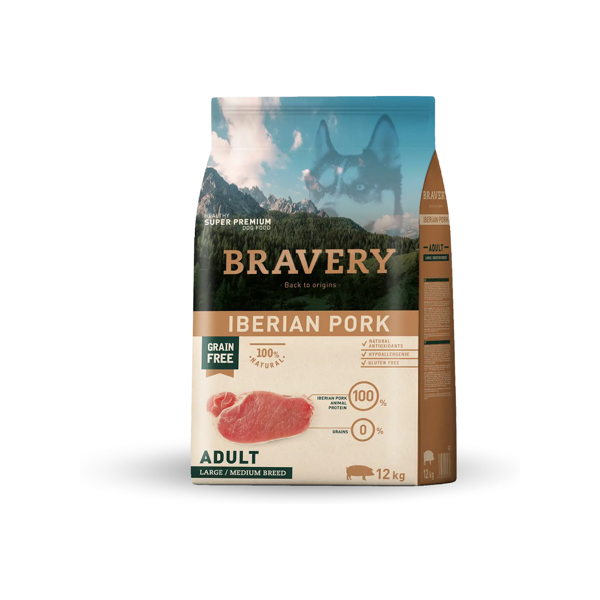 Bravery Iberian Pork Adult Razas Grandes y Medianas – alimento seco grain free de cerdo ibérico, bolsa de 4 kg y 12 kg
