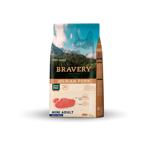 Bravery Perro Mini Adulto Cerdo Ibérico Razas Pequeñas – alimento seco grain free, bolsa de 2 kg y 7 kg