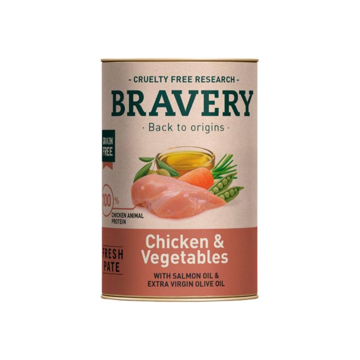 Bravery Wet Food Pollo y Vegetales Perro Adulto – lata de alimento húmedo de pollo, 80 g y 290 g