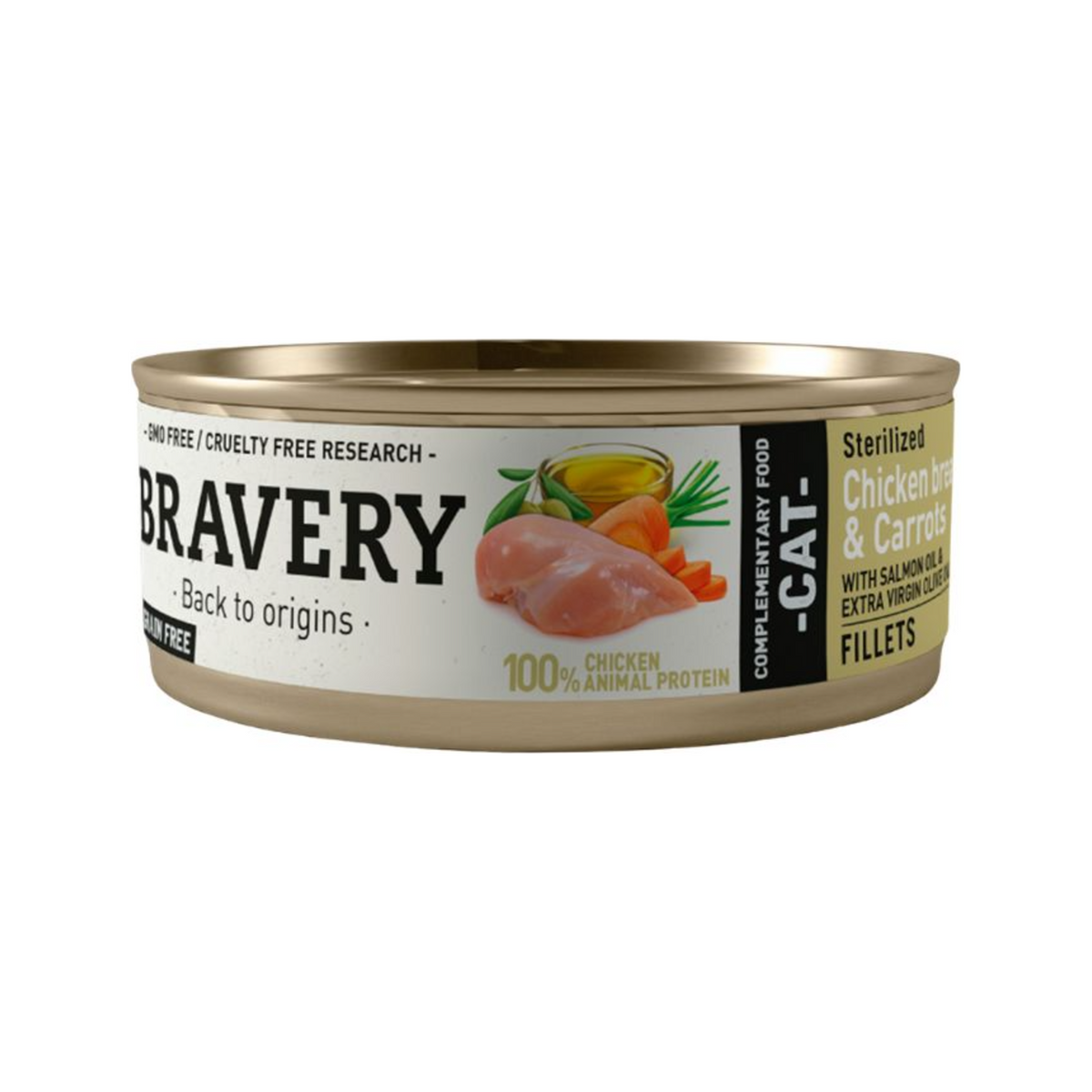 Bravery Wet Food Pollo y Zanahoria Gato Esterilizado – lata de alimento húmedo de pollo, 70 g