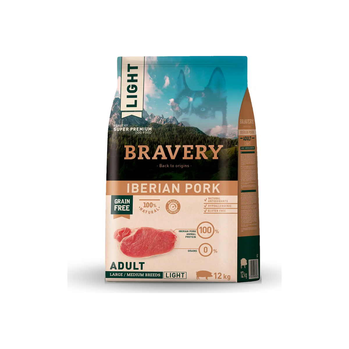 Bravery Perro Adulto Light Cerdo Ibérico Razas Medianas y Grandes – alimento seco grain free light, 4 kg y 12 kg