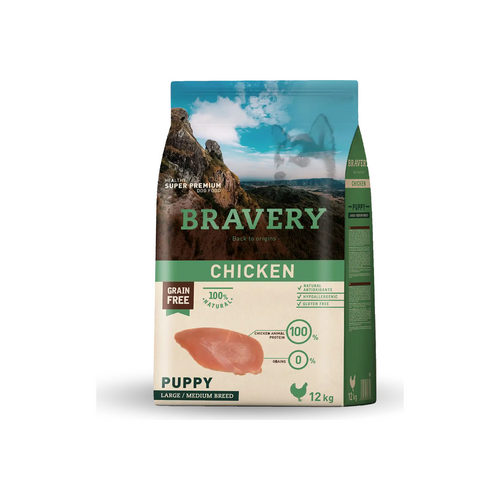 Bravery Perro Cachorro Pollo Razas Medianas y Grandes – alimento seco grain free para cachorros, 4 kg y 12 kg