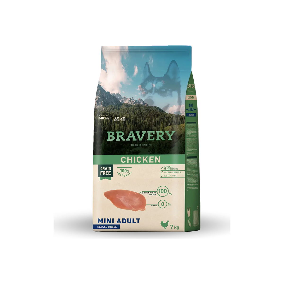 Bravery Perro Mini Adulto Pollo Razas Pequeñas – alimento seco grain free de pollo, 2 kg y 7 kg