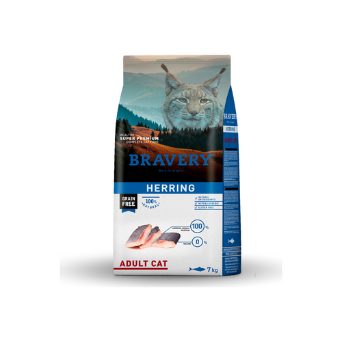 Bravery Herring Gato Adulto – alimento seco grain free de arenque para gatos adultos, 2 kg y 7 kg