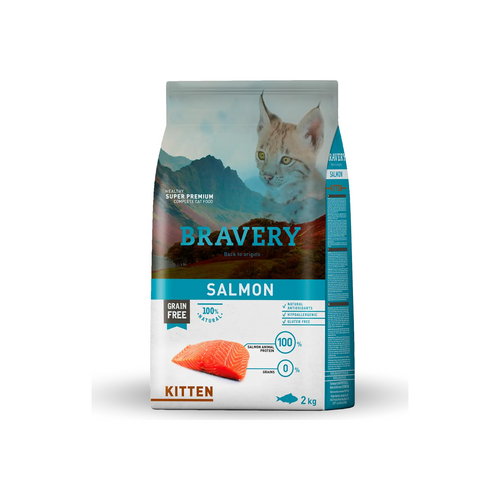 Bravery Kitten Salmón – alimento seco grain free de salmón para gatitos, bolsa de 2 kg
