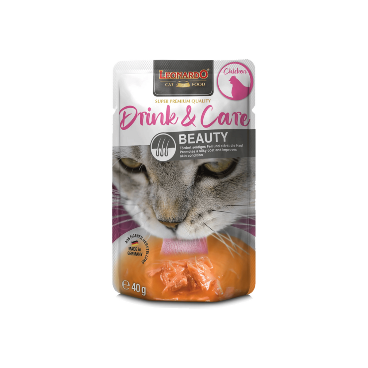Leonardo Drink & Care Beauty para pelaje y piel de gatos, sobre 40 g