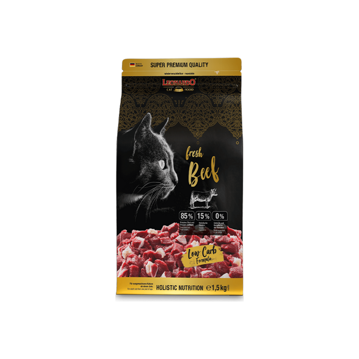 Alimento seco Leonardo Fresh Beef con ternera fresca para gatos adultos, bolsa 1,5 kg