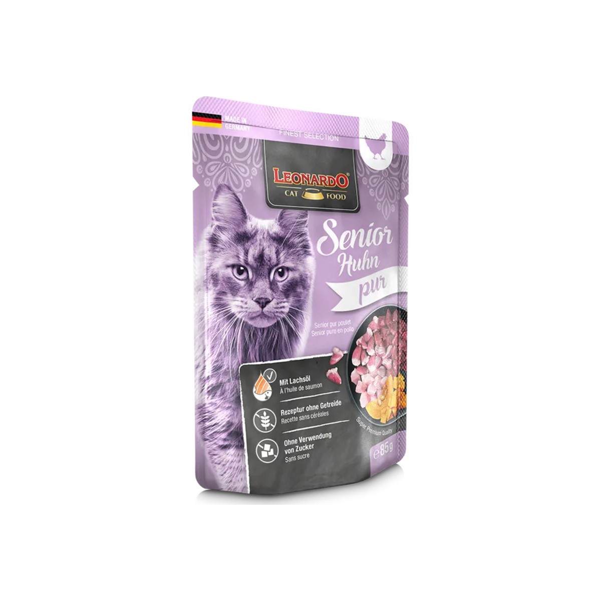 Pouch Leonardo Finest Selection Senior Puro en Pollo para gatos mayores, sobre 85 g