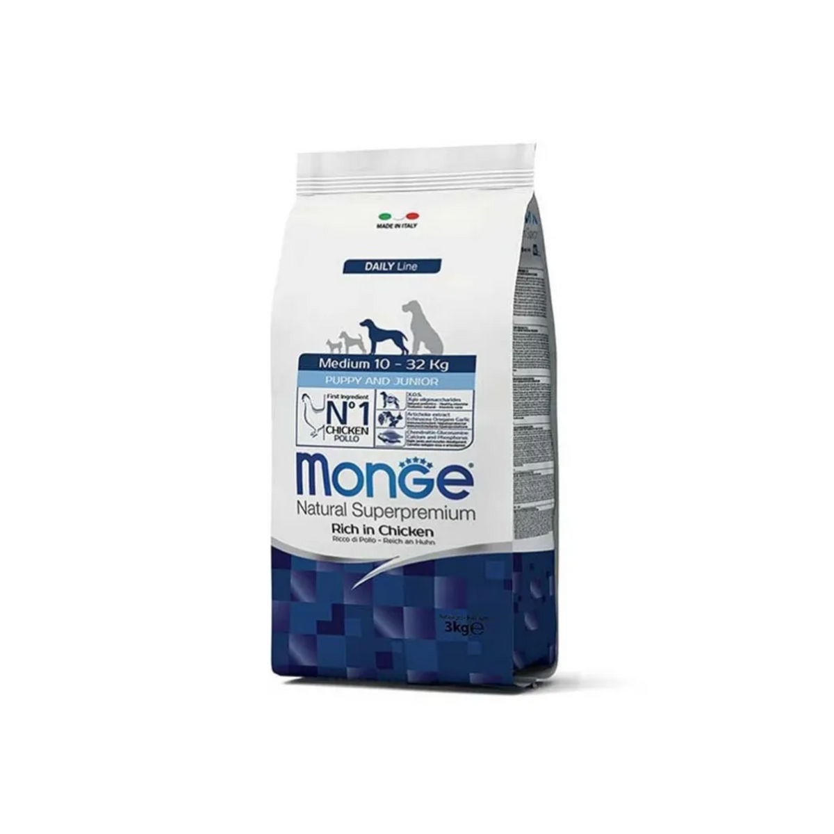 Bolsa de Monge Medium Puppy & Junior Pollo, alimento seco para cachorros de razas medianas, 3 kg