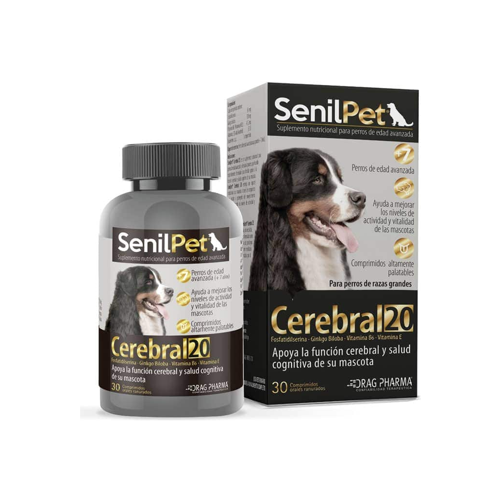 Senilpet Cerebral 20 Suplemento Cognitivo Perros Razas Grandes 30 comprimidos