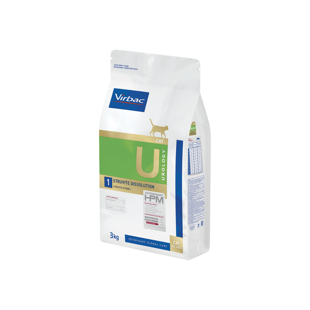 Virbac HPM Urology Struvite Dissolution para gatos 3 kg, saco de alimento veterinario